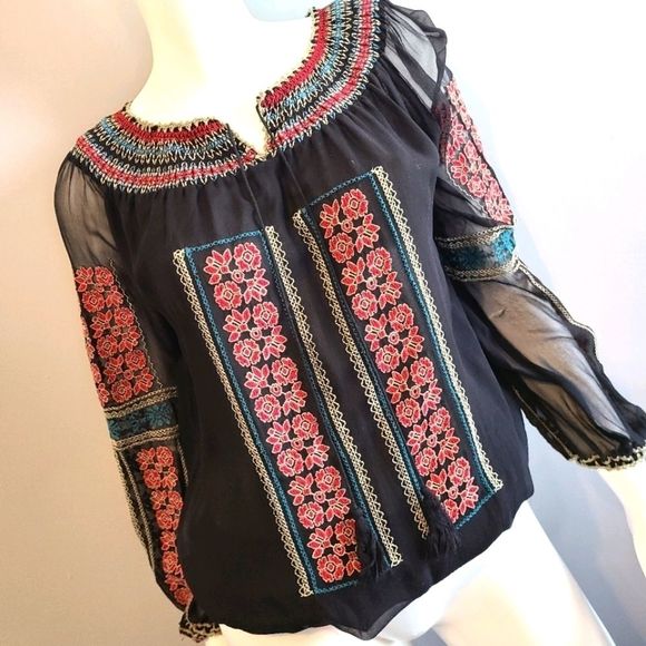 MM Couture Black Boho Embroidered Top - Picture 2 of 11